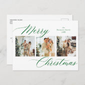 Elegant Groen Script Vrolijk Kerstmis Fotocollage Feestdagenkaart (Voorkant / Achterkant)