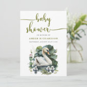 Elegant groen script zwaan minimalistisch Baby sho Kaart (Staand voorkant)