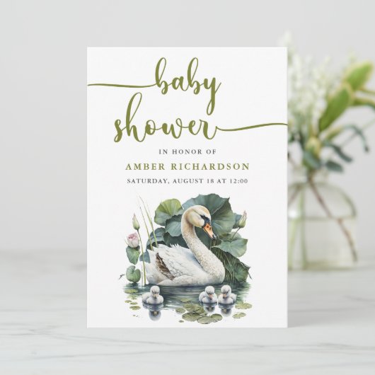 Elegant groen script zwaan minimalistisch Baby sho Kaart (Staand voorkant)