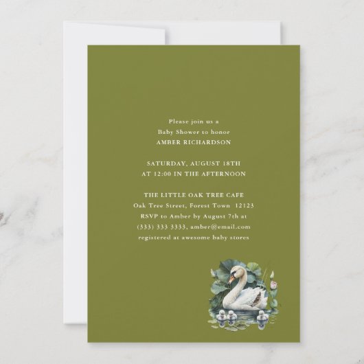 Elegant groen script zwaan minimalistisch Baby sho Kaart (Achterkant)