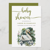 Elegant groen script zwaan minimalistisch Baby sho Kaart (Voorkant / Achterkant)