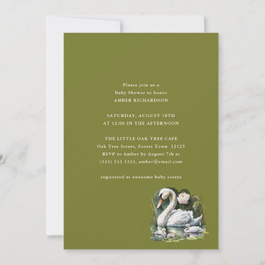 Elegant groen script zwaan minimalistisch Baby sho Kaart (Achterkant)