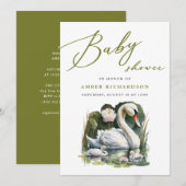 Elegant groen script zwaan minimalistisch Baby sho Kaart (Voorkant / Achterkant)