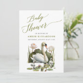 Elegant groen script zwaan minimalistisch Baby sho Kaart (Staand voorkant)