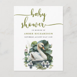 Elegant groen script zwaan minimalistisch Baby sho Uitnodiging Briefkaart