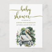 Elegant groen script zwaan minimalistisch Baby sho Uitnodiging Briefkaart (Voorkant)