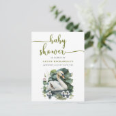 Elegant groen script zwaan minimalistisch Baby sho Uitnodiging Briefkaart (Staand voorkant)