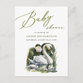 Elegant groen script zwaan minimalistisch Baby sho Uitnodiging Briefkaart