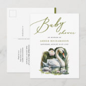 Elegant groen script zwaan minimalistisch Baby sho Uitnodiging Briefkaart (Voorkant / Achterkant)