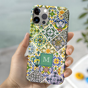 Elegant groen Siciliaans mediterraan tegelpatroon iPhone 15 Case