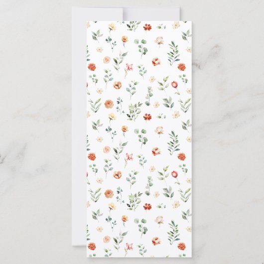 Elegant groen sinaasappel bloemenbruiloft menukaar (Achterkant)