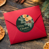 Elegant groen Sinaasappel Citrus Vrolijk Kerstfees Ronde Sticker