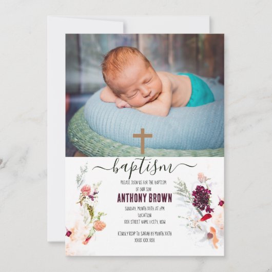 ELEGANT GROEN, SINAASAPPEL, ROOD & WIJN BABY DOOP KAART (Voorkant)