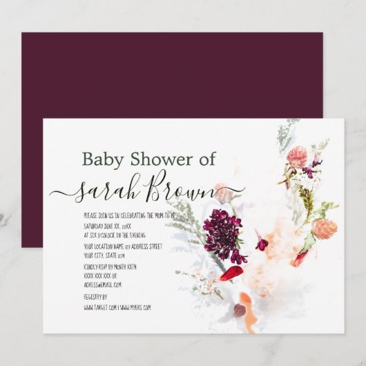 ELEGANT GROEN, SINAASAPPEL, ROOD & WIJN BABY SHOWE KAART (Voorkant / Achterkant)