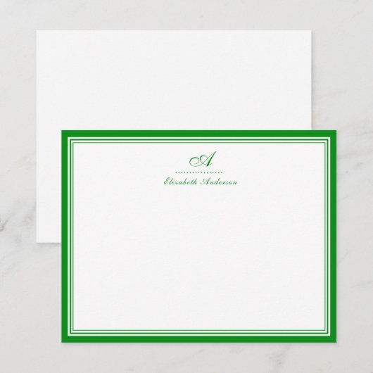 Elegant groen smaragd monogram correspondentie notitiekaartje (Voorkant / Achterkant)