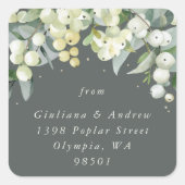 Elegant Groen Snowberry+Eucalyptus Adres Klassiek Vierkante Sticker (Voorkant)