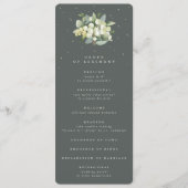 Elegant Groen Snowberry+Eucalyptus Boeket Bruiloft Programmakaart (Voorkant)