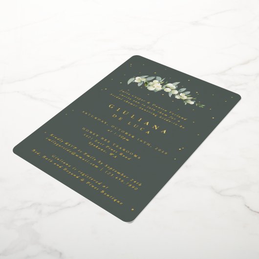 Elegant Groen Snowberry+Eucalyptus Vrijgezellenfee Folie Uitnodiging (Gedraaid)