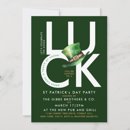 Elegant Groen St Patrick Leprechaun Pet Party Kaart (Voorkant)