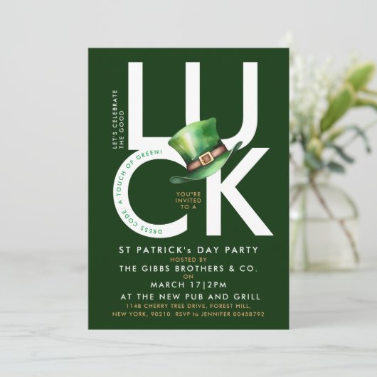 Elegant Groen St Patrick Leprechaun Pet Party Kaart (Staand voorkant)