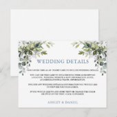 Elegant groen stoffig blauw bruiloft details Kaart (Voorkant / Achterkant)