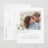 Elegant groen stoffig blauw Save the Date Foto Aankondigingskaart (Voorkant / Achterkant)