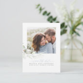 Elegant groen stoffig blauw Save the Date Foto Aankondigingskaart (Staand voorkant)