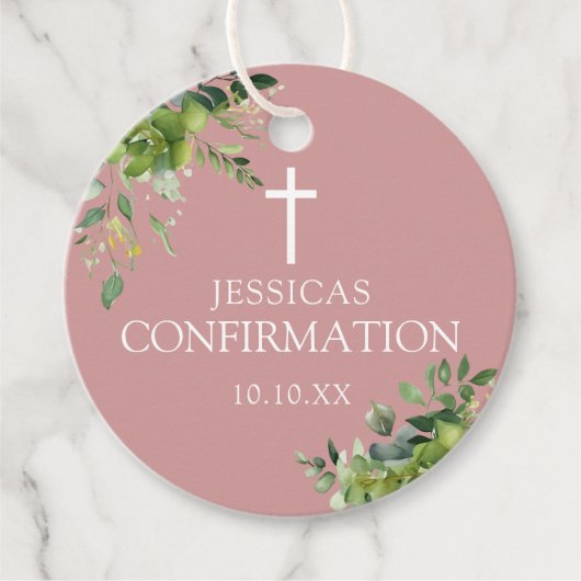 Elegant groen stoffig Roos roze bevestiging Bedankjes Labels (Voorkant)