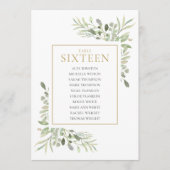 Elegant groen tafelnummer 16 zitplaatskaart (Voorkant)