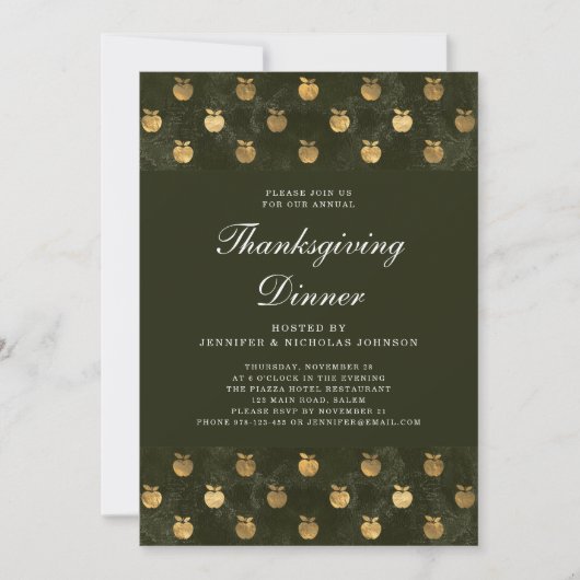 Elegant Groen Thanksgiving Diner Party Kaart (Voorkant)