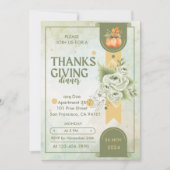 elegant groen Thanksgiving Rustiek diner Kaart (Voorkant)