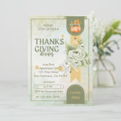 elegant groen Thanksgiving Rustiek diner Kaart (Staand voorkant)