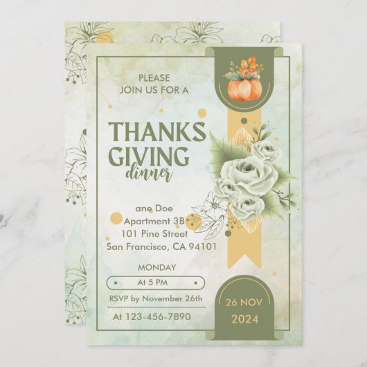 elegant groen Thanksgiving Rustiek diner Kaart (Voorkant / Achterkant)