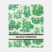 Elegant  groen toile de jouy monogram fleece deken (Voorkant)