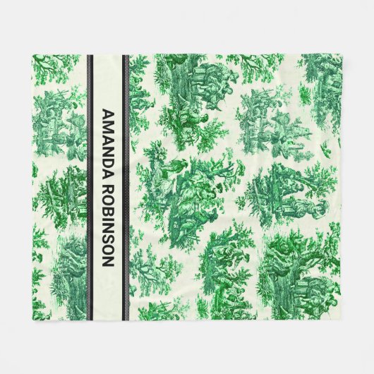 Elegant  groen toile de jouy monogram fleece deken (Voorkant (Horizontaal))