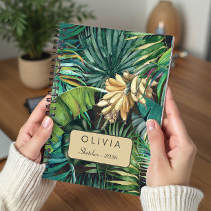 Elegant groen tropisch bloemmotief met bananenblad notitieboek