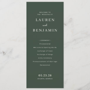 Elegant groen trouwceremonieprogramma programmakaart