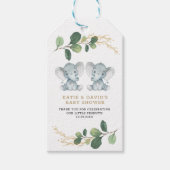 Elegant groen tweeling olifant co-ed Baby shower Cadeaulabel (Voorkant)