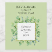 Elegant groen Verjaardag Custom Botanische gunst Wijn Etiket (Enkel label)