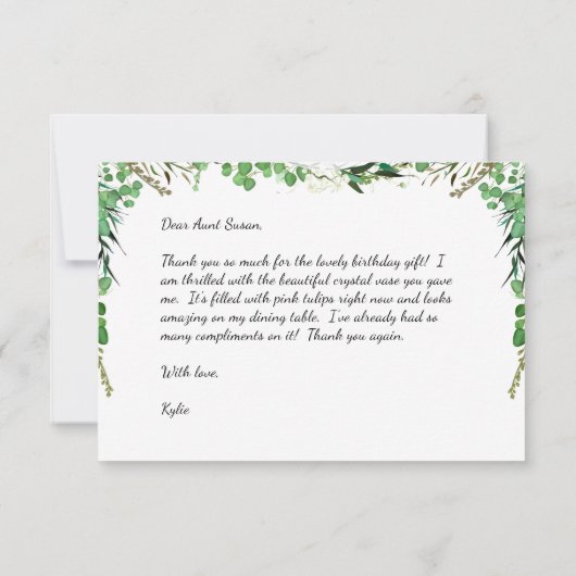 Elegant groen Verjaardag Dank u Bedankkaart (Achterkant)