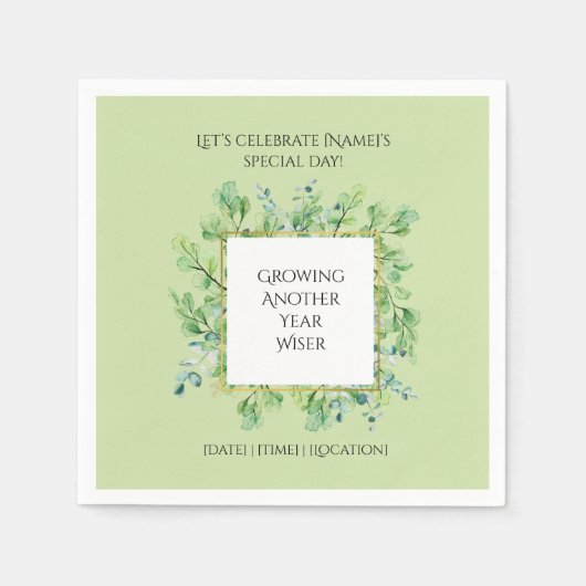 Elegant groen verjaardagsfeest gepersonaliseerd servet (Voorkant)
