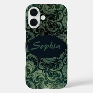Elegant groen vintage damast bloempatroon iPhone 16 hoesje