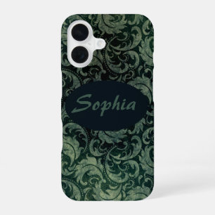 Elegant groen vintage damast bloempatroon iPhone 16 hoesje