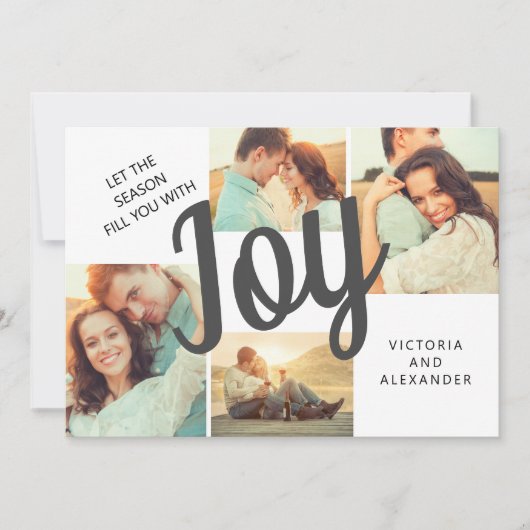 Elegant Groen Vreugschrift Vakantie 4 Foto Feestdagenkaart (Voorkant)