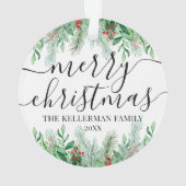 Elegant groen Vrolijk kerstfeest Familiefoto Ornament (achterkant)