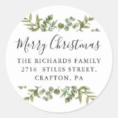 Elegant groen Vrolijk Kerstmis Retouradres Ronde Sticker (Voorkant)