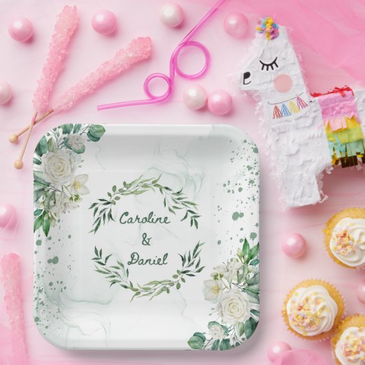 Elegant Groen Water Splash Bruiloft Papier Bord (Feest)