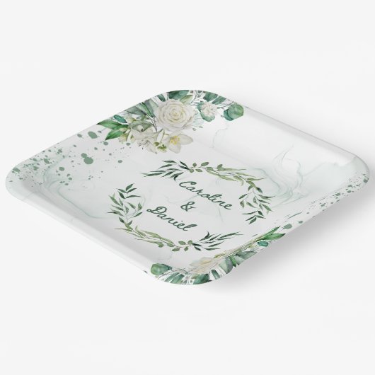 Elegant Groen Water Splash Bruiloft Papier Bord (Gebogen)