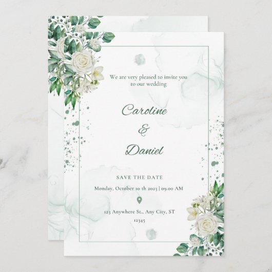 Elegant Groen Water Splash Bruiloft Uitnodiging Ka (Voorkant / Achterkant)