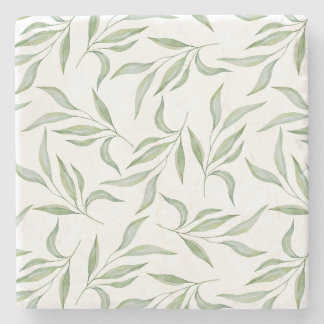 Elegant groen watercolor blad botanisch patroon stenen onderzetter